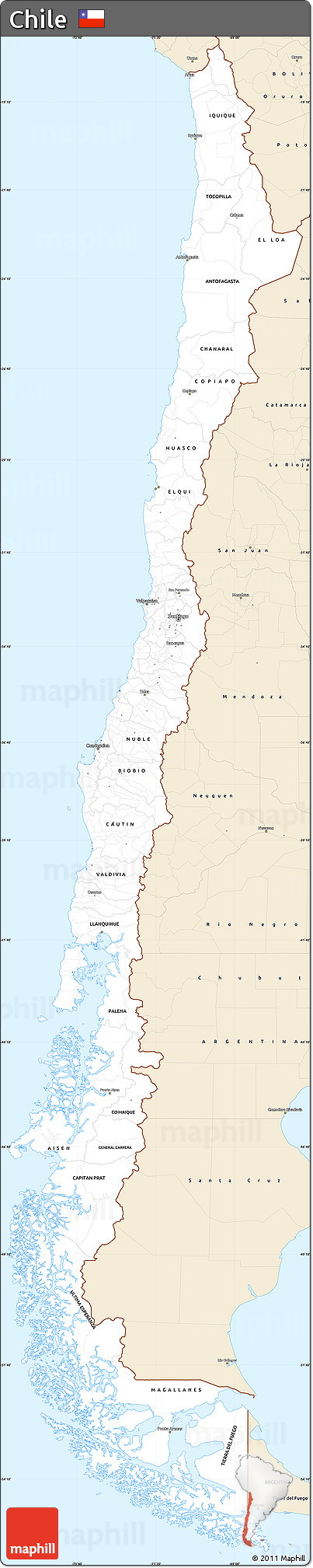 Classic Style Simple Map of Chile