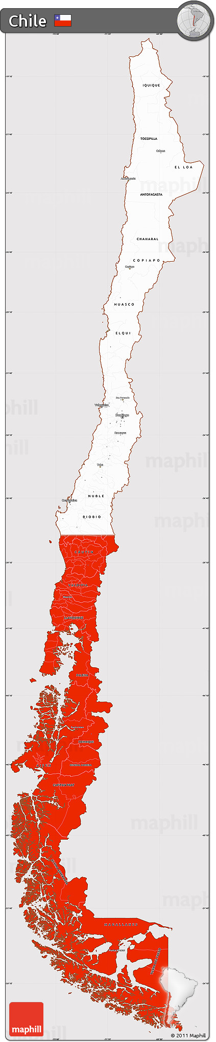 Flag Simple Map of Chile, flag centered