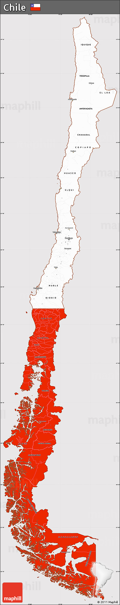 Flag Simple Map of Chile, flag centered