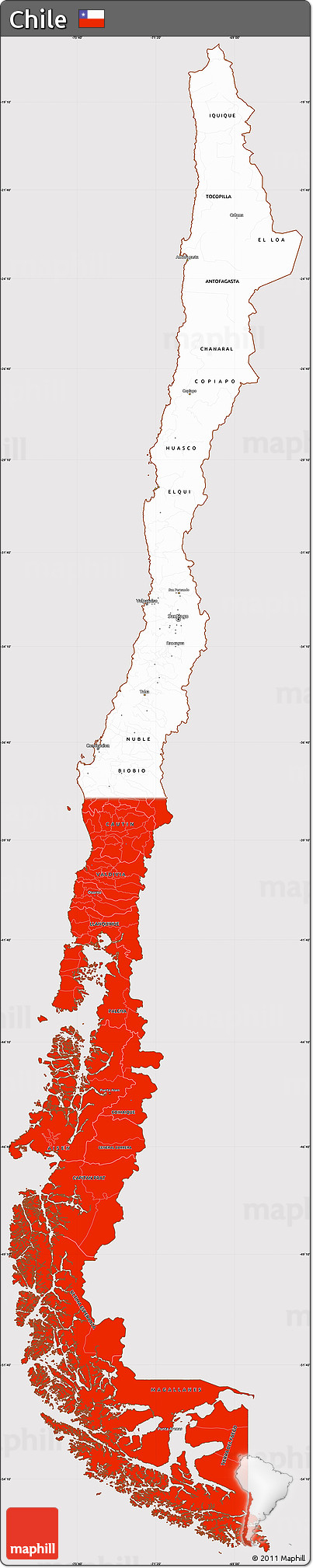 Flag Simple Map of Chile, flag centered
