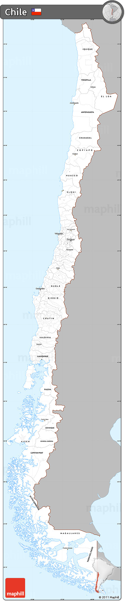 Gray Simple Map of Chile, single color outside