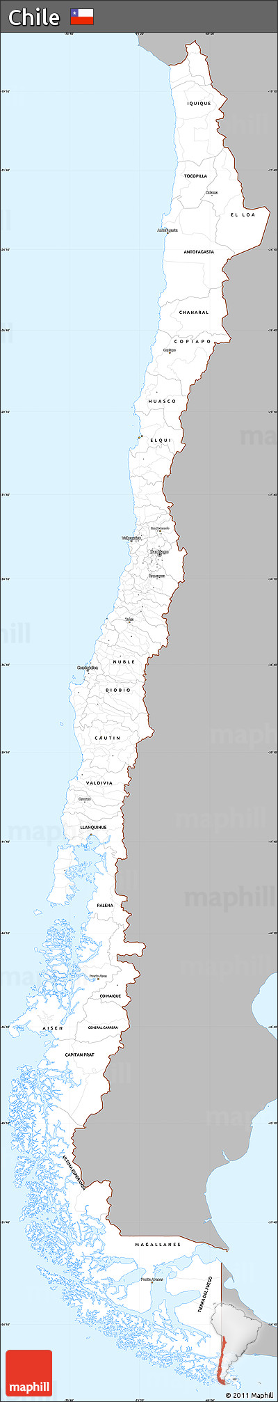 Gray Simple Map of Chile, single color outside