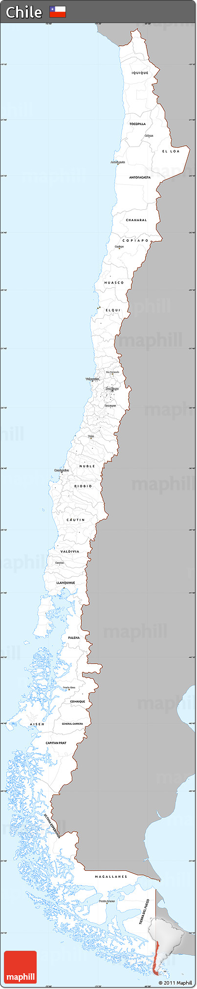 Gray Simple Map of Chile, single color outside