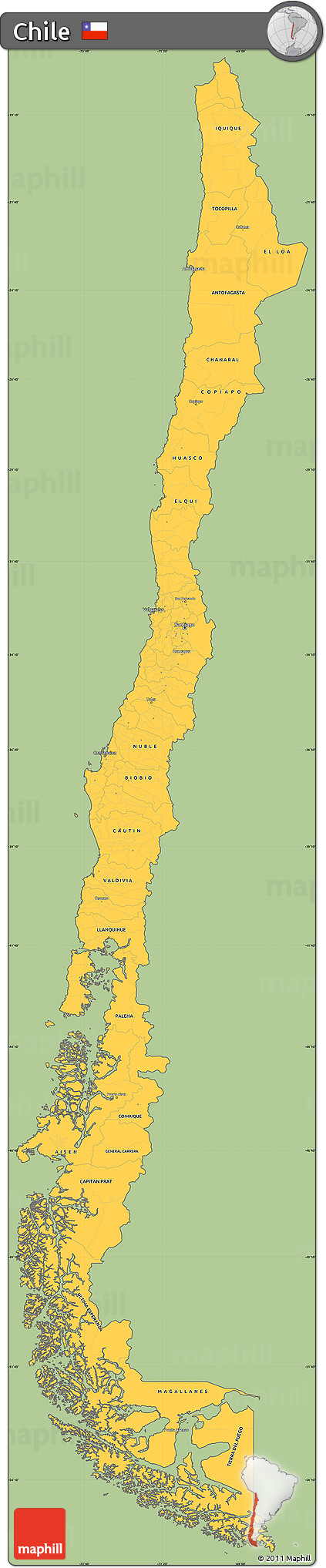 Savanna Style Simple Map of Chile, cropped outside