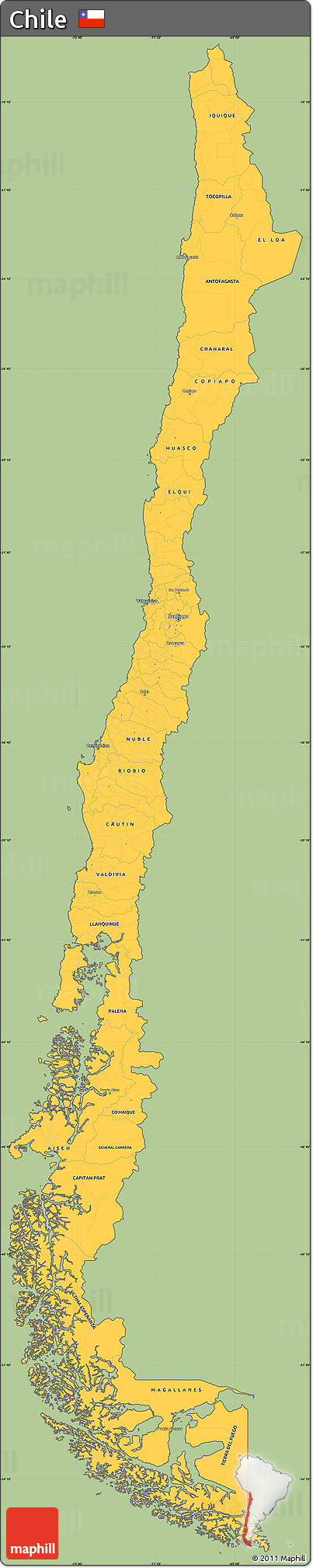 Savanna Style Simple Map of Chile, cropped outside
