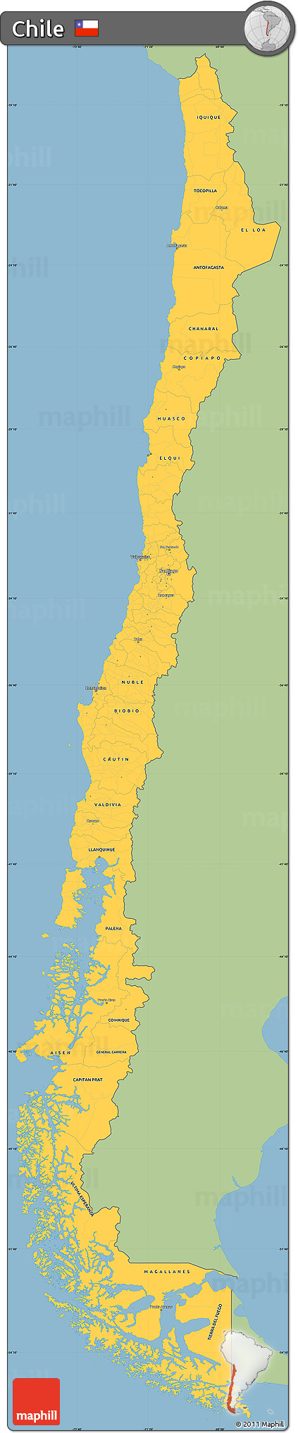 Savanna Style Simple Map of Chile, single color outside