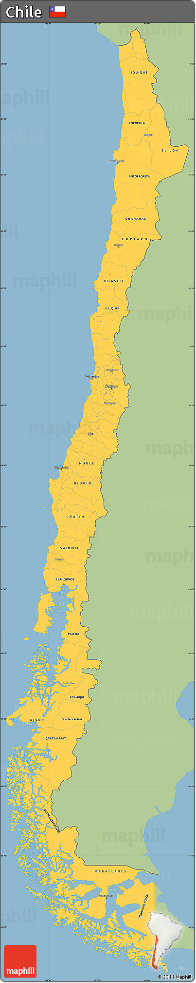 Savanna Style Simple Map of Chile, single color outside