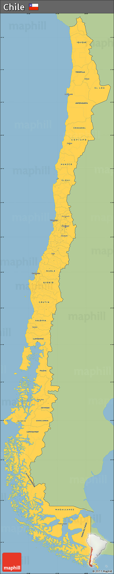 Savanna Style Simple Map of Chile, single color outside