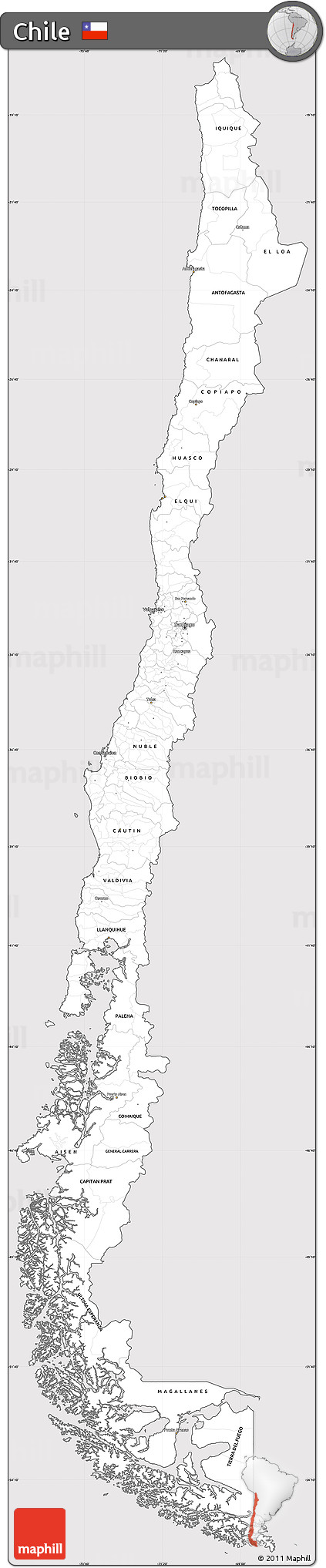 Silver Style Simple Map of Chile, cropped outside