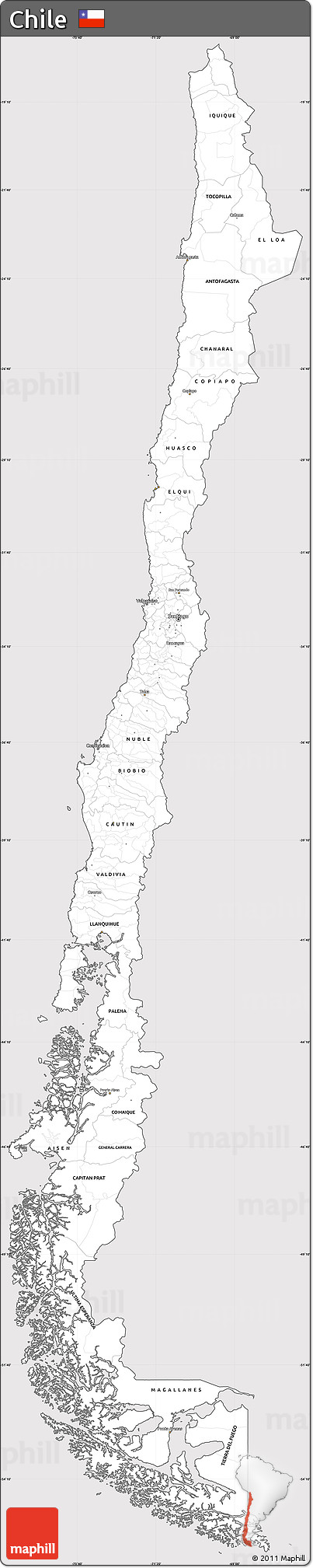 Silver Style Simple Map of Chile, cropped outside