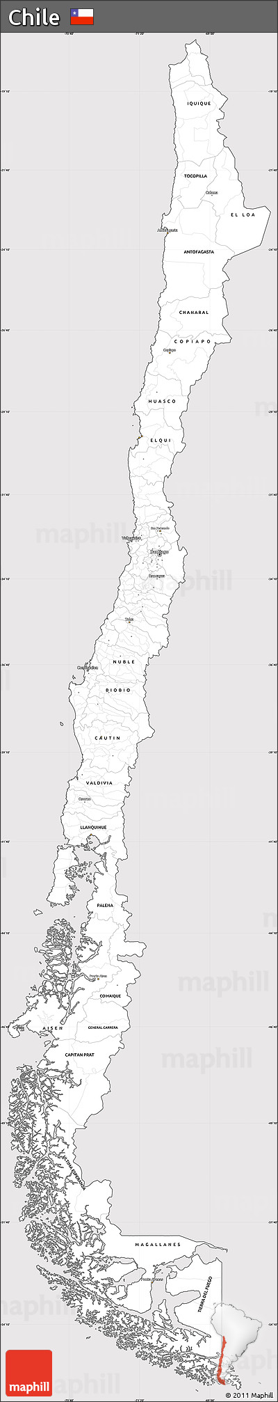 Silver Style Simple Map of Chile, cropped outside