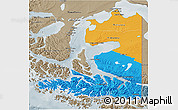 Political 3D Map of TIERRA DEL FUEGO, semi-desaturated