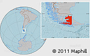 Gray Location Map of TIERRA DEL FUEGO, hill shading