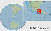 Savanna Style Location Map of TIERRA DEL FUEGO, hill shading