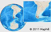Shaded Relief Location Map of TIERRA DEL FUEGO, within the entire country