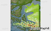 Physical Map of TIERRA DEL FUEGO, darken
