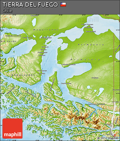 Physical Map of TIERRA DEL FUEGO