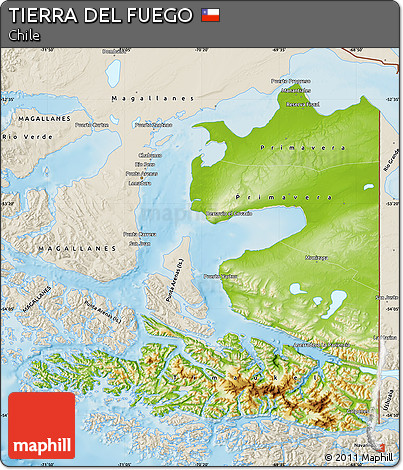 Physical Map of TIERRA DEL FUEGO, shaded relief outside