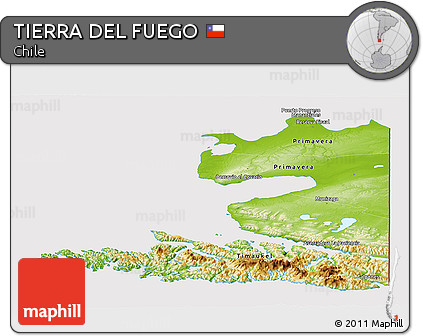 Physical Panoramic Map of TIERRA DEL FUEGO, cropped outside