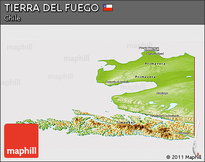 Physical Panoramic Map of TIERRA DEL FUEGO, cropped outside