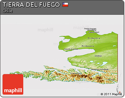 Physical Panoramic Map of TIERRA DEL FUEGO, cropped outside