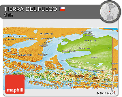 Physical Panoramic Map of TIERRA DEL FUEGO, political shades outside