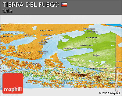 Physical Panoramic Map of TIERRA DEL FUEGO, political shades outside