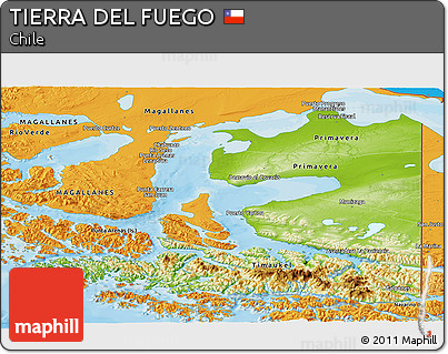 Physical Panoramic Map of TIERRA DEL FUEGO, political shades outside