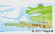 Physical Panoramic Map of TIERRA DEL FUEGO, single color outside