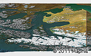 Satellite Panoramic Map of TIERRA DEL FUEGO, darken