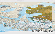 Satellite Panoramic Map of TIERRA DEL FUEGO, shaded relief outside