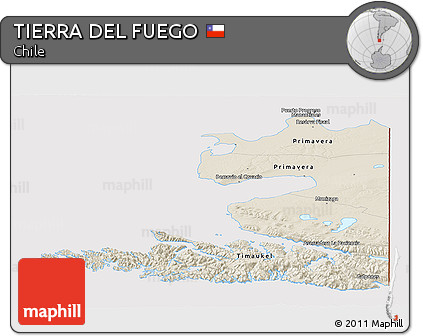 Shaded Relief Panoramic Map of TIERRA DEL FUEGO, cropped outside