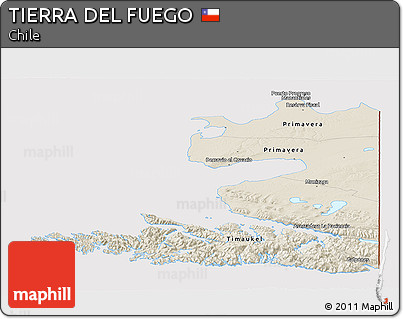Shaded Relief Panoramic Map of TIERRA DEL FUEGO, cropped outside