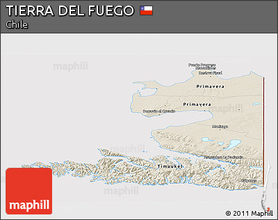 Shaded Relief Panoramic Map of TIERRA DEL FUEGO, cropped outside
