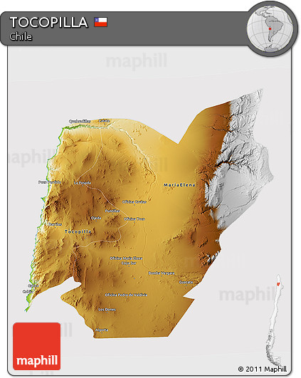 Physical 3D Map of TOCOPILLA, cropped outside