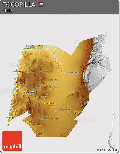Physical 3D Map of TOCOPILLA, cropped outside