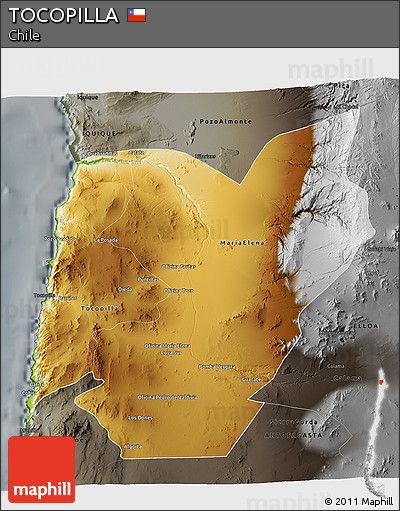 Physical 3D Map of TOCOPILLA, darken, semi-desaturated