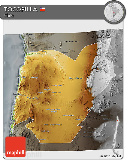 Physical 3D Map of TOCOPILLA, darken, semi-desaturated
