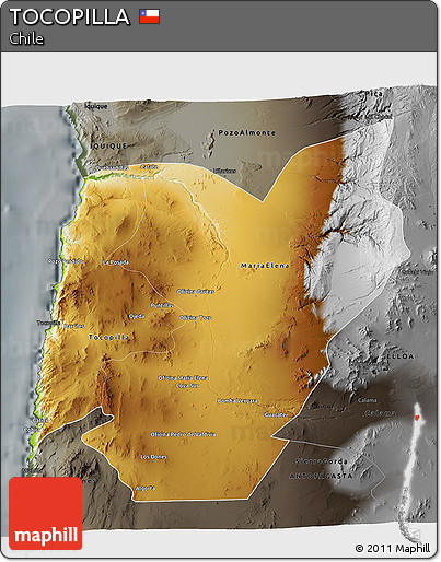 Physical 3D Map of TOCOPILLA, darken, semi-desaturated