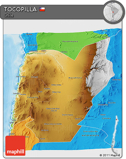 Physical 3D Map of TOCOPILLA, political outside