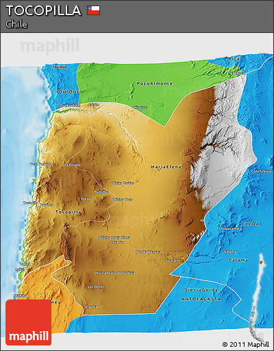 Physical 3D Map of TOCOPILLA, political outside