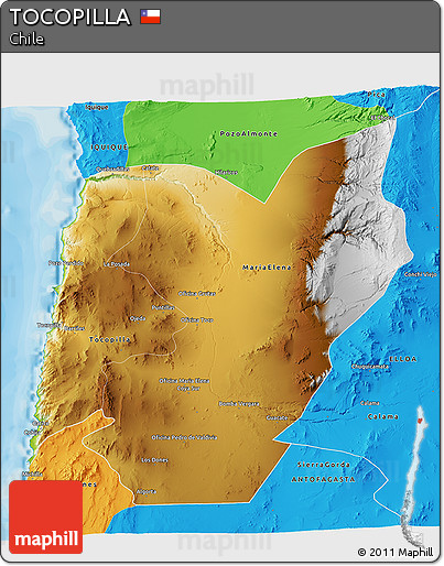 Physical 3D Map of TOCOPILLA, political outside