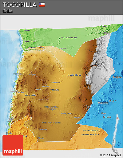 Physical 3D Map of TOCOPILLA, political shades outside