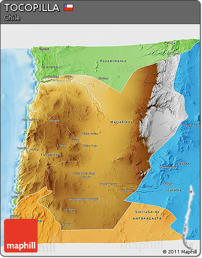 Physical 3D Map of TOCOPILLA, political shades outside