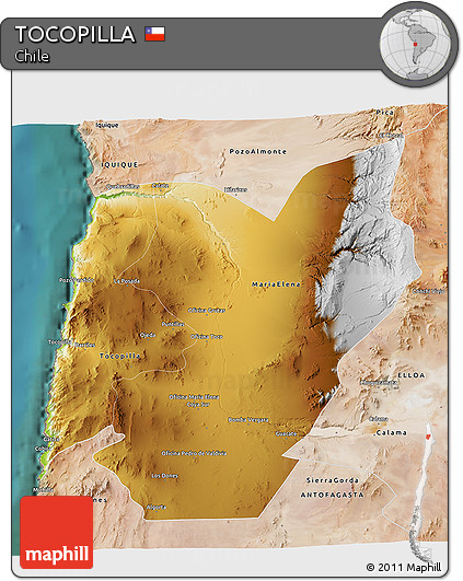 Physical 3D Map of TOCOPILLA, satellite outside