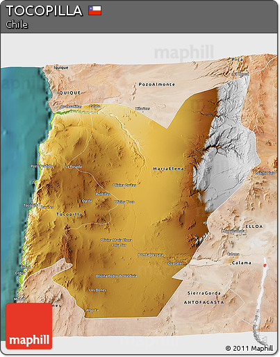 Physical 3D Map of TOCOPILLA, satellite outside