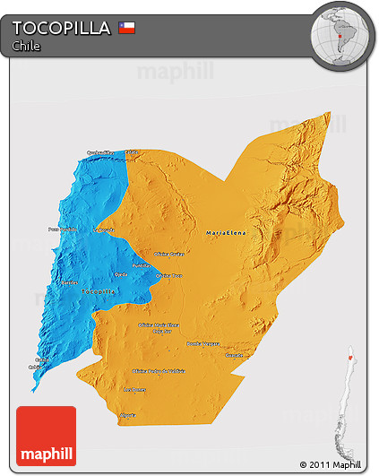 Political 3D Map of TOCOPILLA, cropped outside