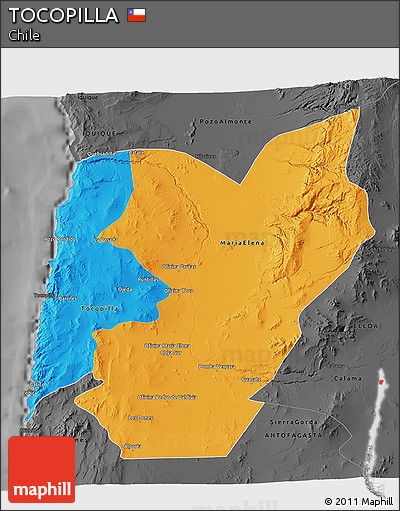 Political 3D Map of TOCOPILLA, darken, desaturated