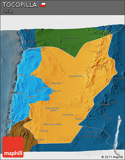 Political 3D Map of TOCOPILLA, darken