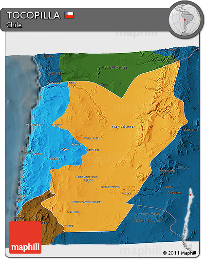 Political 3D Map of TOCOPILLA, darken